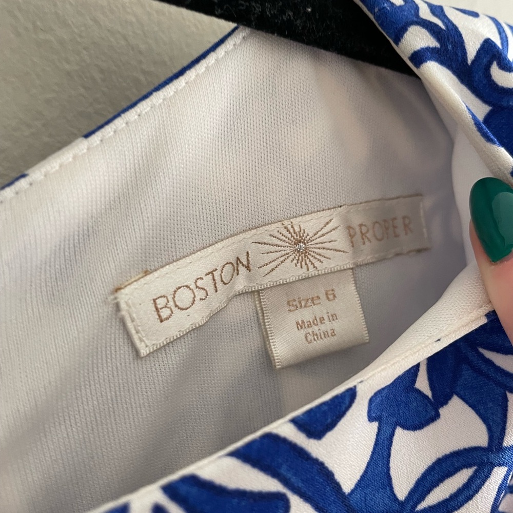 Boston Proper Blue Scroll Patterned Shift Dress - image 7